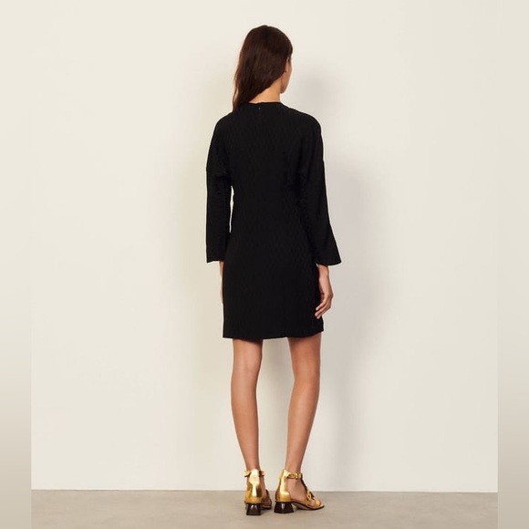 NWT Sandro Short Python-effect Jacquard Black Dress Size 38 - Picture 6 of 7
